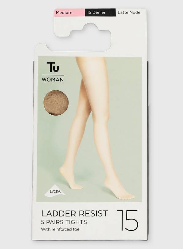 Latte Nude 15 Denier Ladder Resistant Tights 5 Pack - M